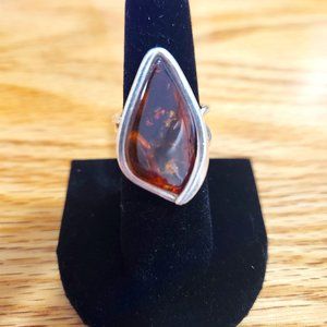 Stunning Baltic Amber Ring in .925 Sterling Silver